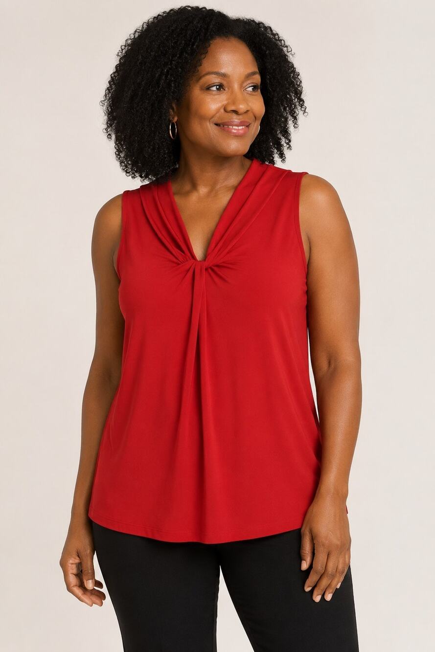 Tommy Hilfiger Womens L Red Twist Front Sleeveless Blouse Keyhole Stretch Career